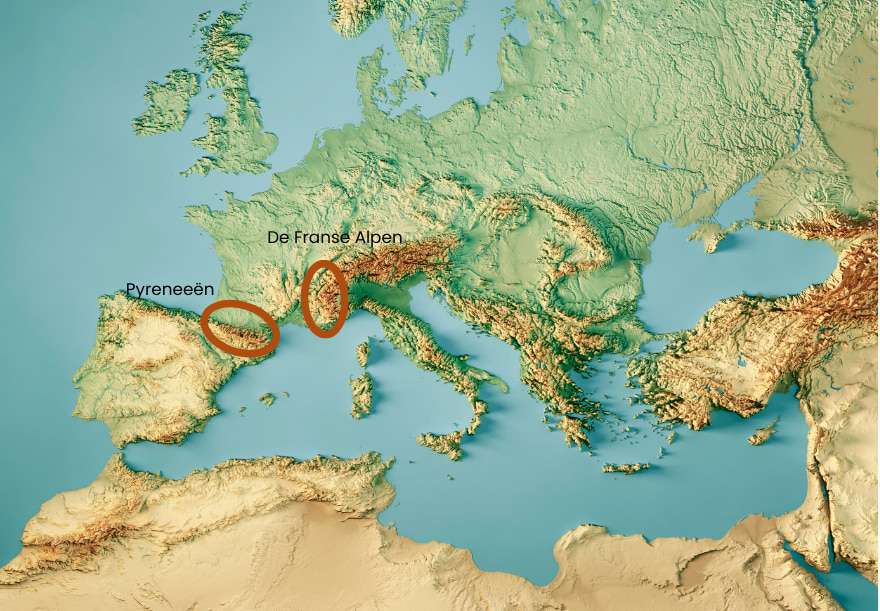 De Franse Alpen en Pyreneeën op de kaart