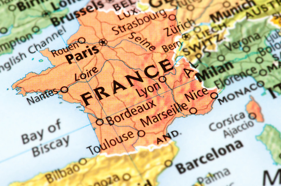 Frankrijk vanuit een old school topografische kaart