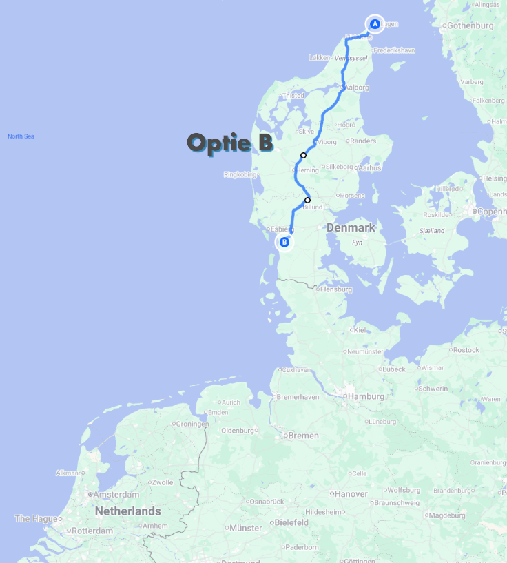 Route Skagen naar Ribe Optie B (langs Legoland)