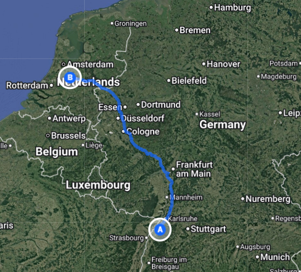 Route van Baden-Baden naar Utrecht