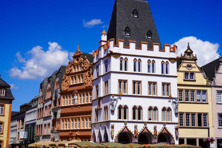 Beautiful historic architectural buildings of Hauptmarkt, Square on the old town of Trier